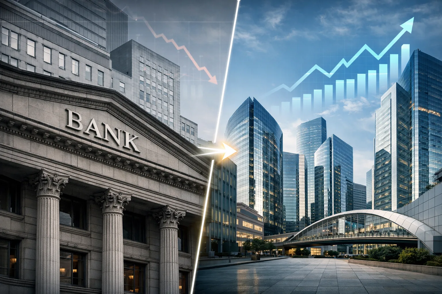 Alternative capital vs bank lending in institutional corporate finance, illustrating the shift from traditional banks to private debt and institutional capital.
