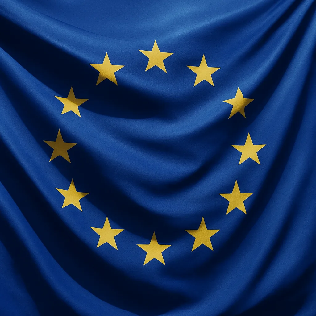 Waving flag of the European Union against a powerful backdrop, symbolizing unity, strength, and continental ambition. The image evokes Europe’s potential in cross-border M&A and the urgent need to build European champions.
