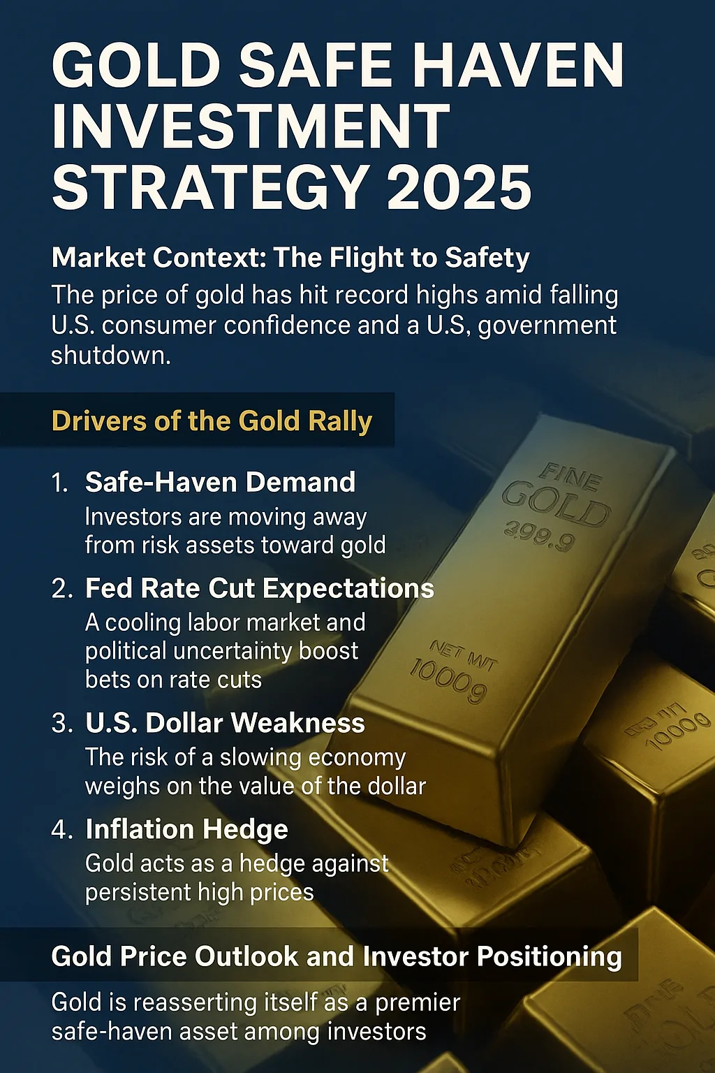 gold safe haven investment strategy 2025, CGPH Banque d’Affaires, gold price forecast, safe-haven assets, gold investment 2025, portfolio diversification, inflation hedge, US government shutdown, consumer confidence, Fed rate cuts, gold rally, defensive investment strategy, capital preservation, financial markets 2025.