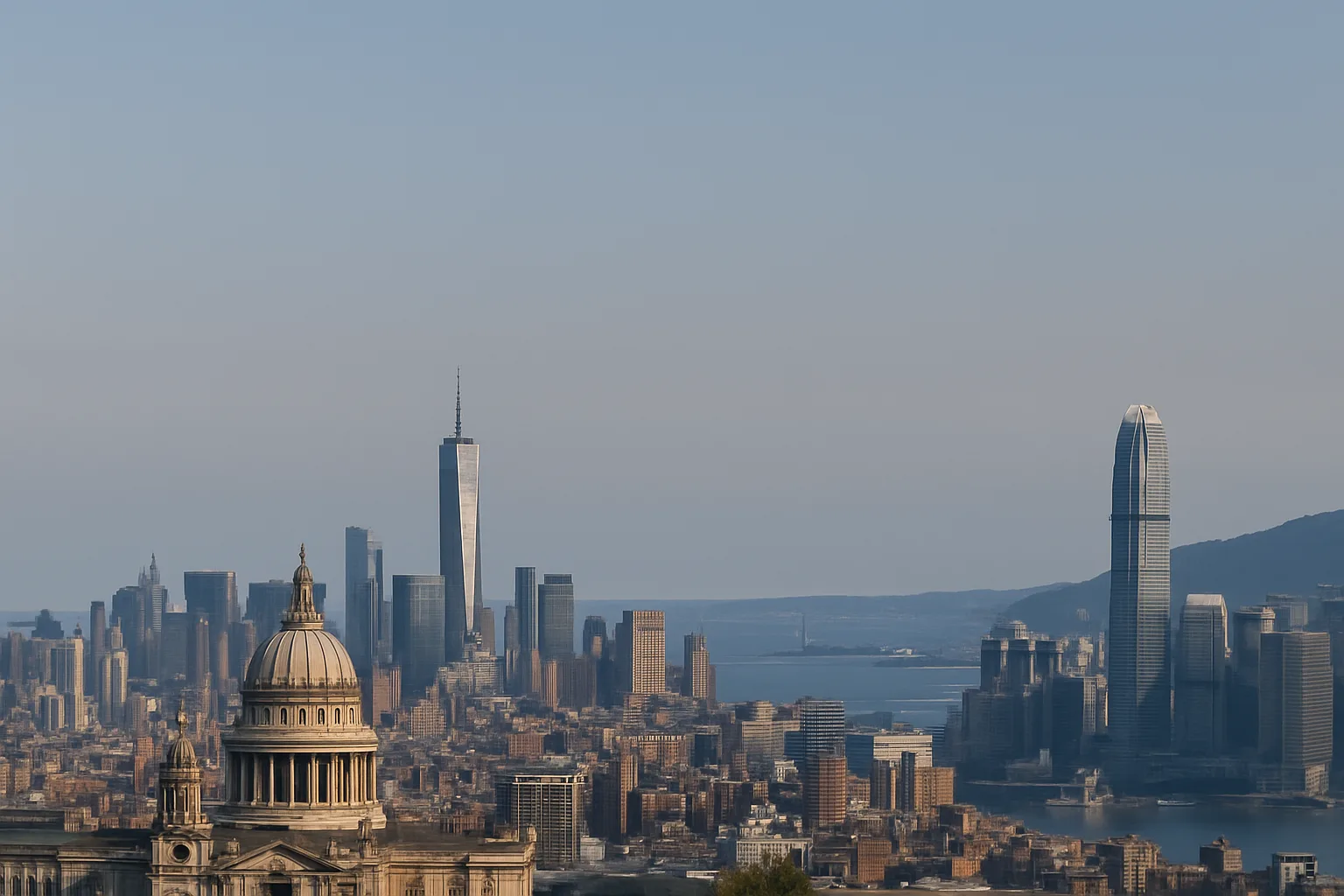 Global skyline of London, New York, and Hong Kong representing CGPH Banque d’Affaires as a boutique investment banking firm specializing in cross-border investment, institutional capital, and syndicated corporate financing across global markets.
